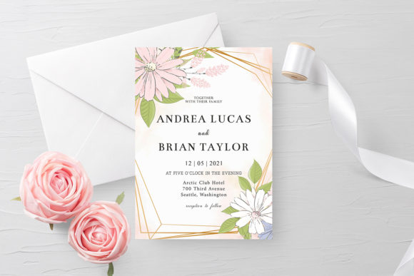 Blush Gold Floral Wedding Invitation