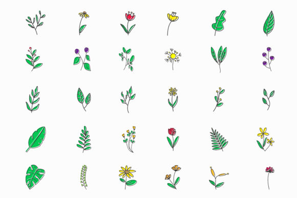 Embrace the Charm of Colorful Flat with Outline Floral Doodle