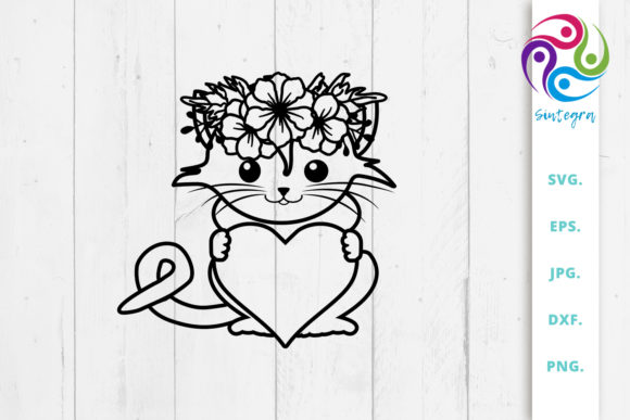 Floral Cat with Heart Svg File: A Versatile Design for Creative Projects