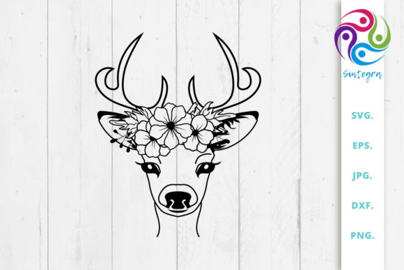 Floral Deer with Antlers: A Versatile Design